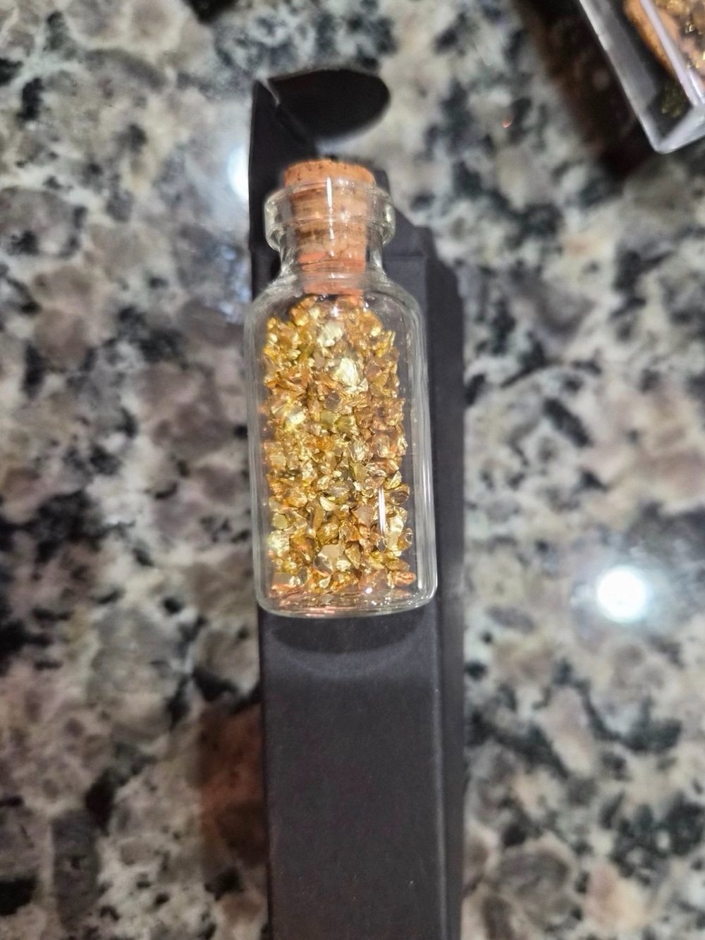 Cork Bottle Filled with Gold Glass Flakes